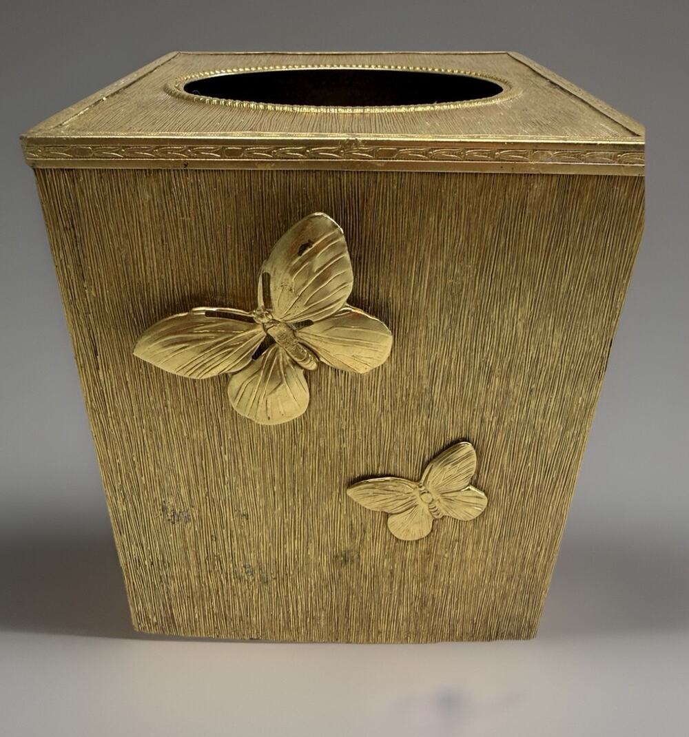 Vintage Stylebuilt 24K Gold Plated Butterfly Tissue Box Cover Hollywood Regency